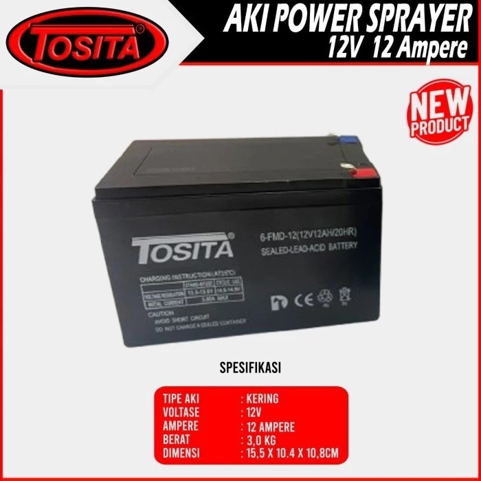 TOSITA BATTERY / BATERAI AKI ACCU KERING SPRAYER ELEKTRIK HAMA 12V 12A