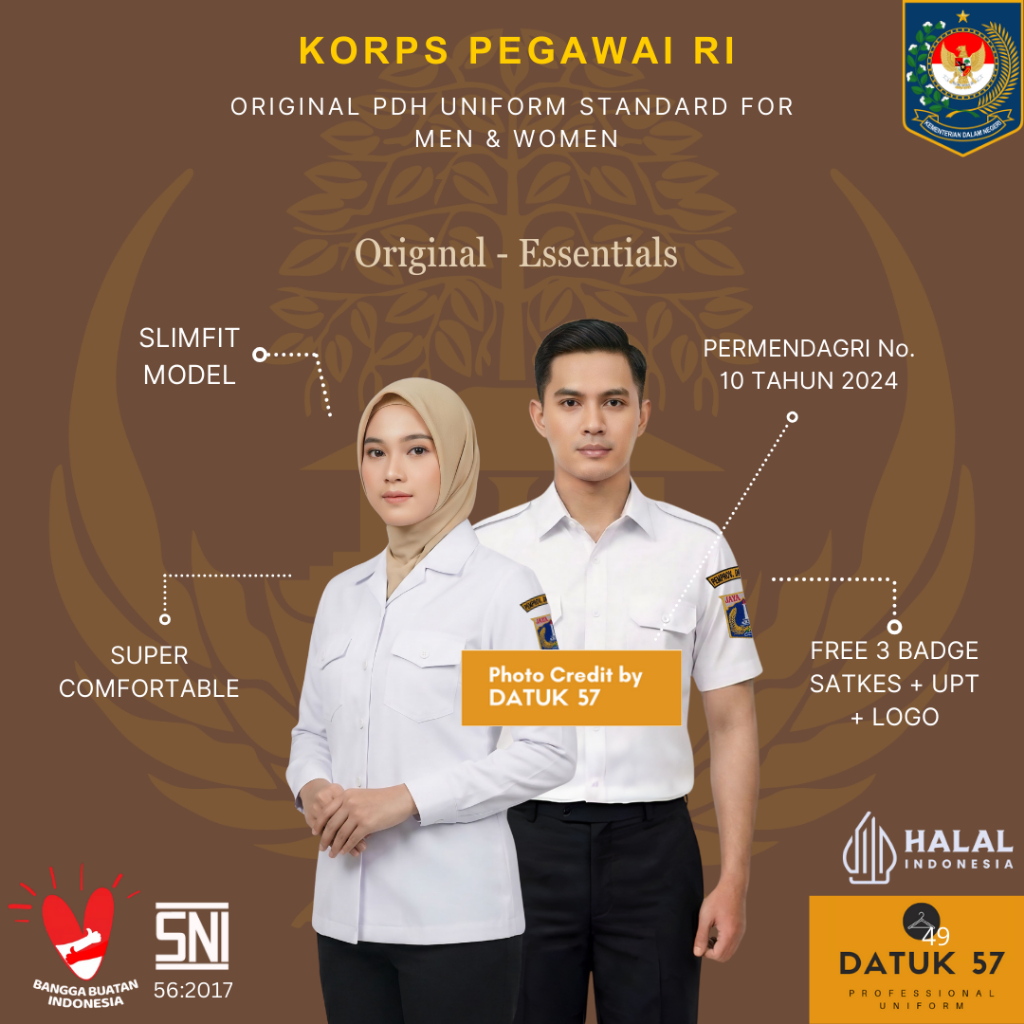 Original Essentials by Datuk57 : Seragam Kerja Kemeja Warna Putih Baju Atasan PDH PPPK PNS ASN Pakai