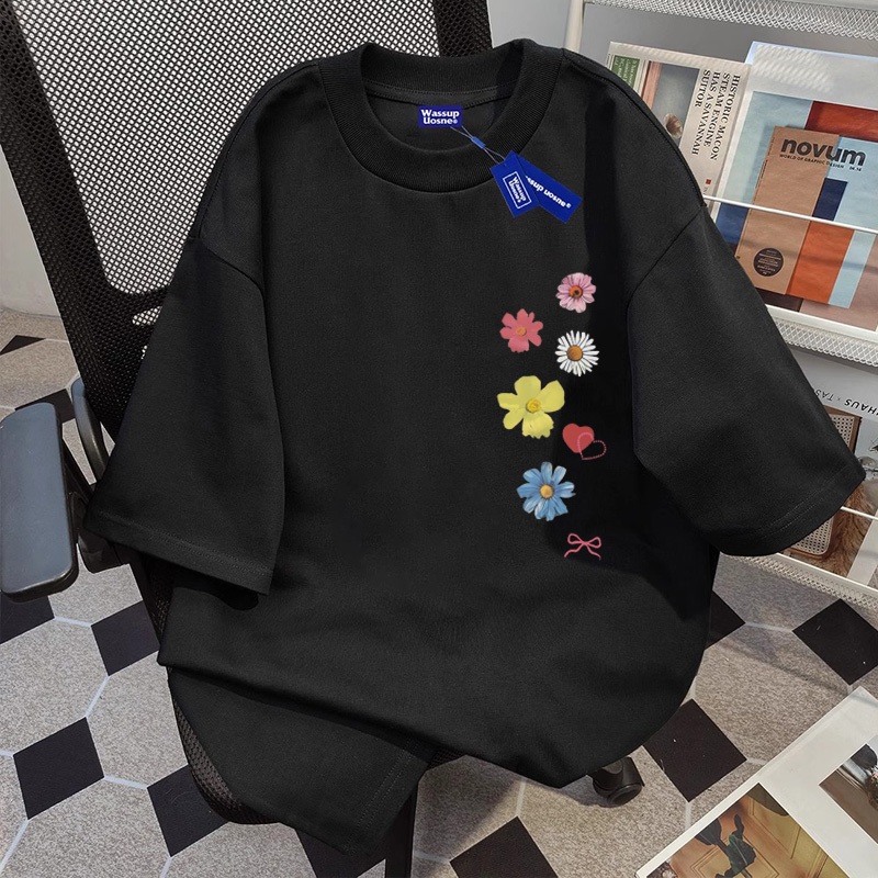Kaos Distro Bunga Hitam / Kaos Oversize Korea Pria Wanita 1.27