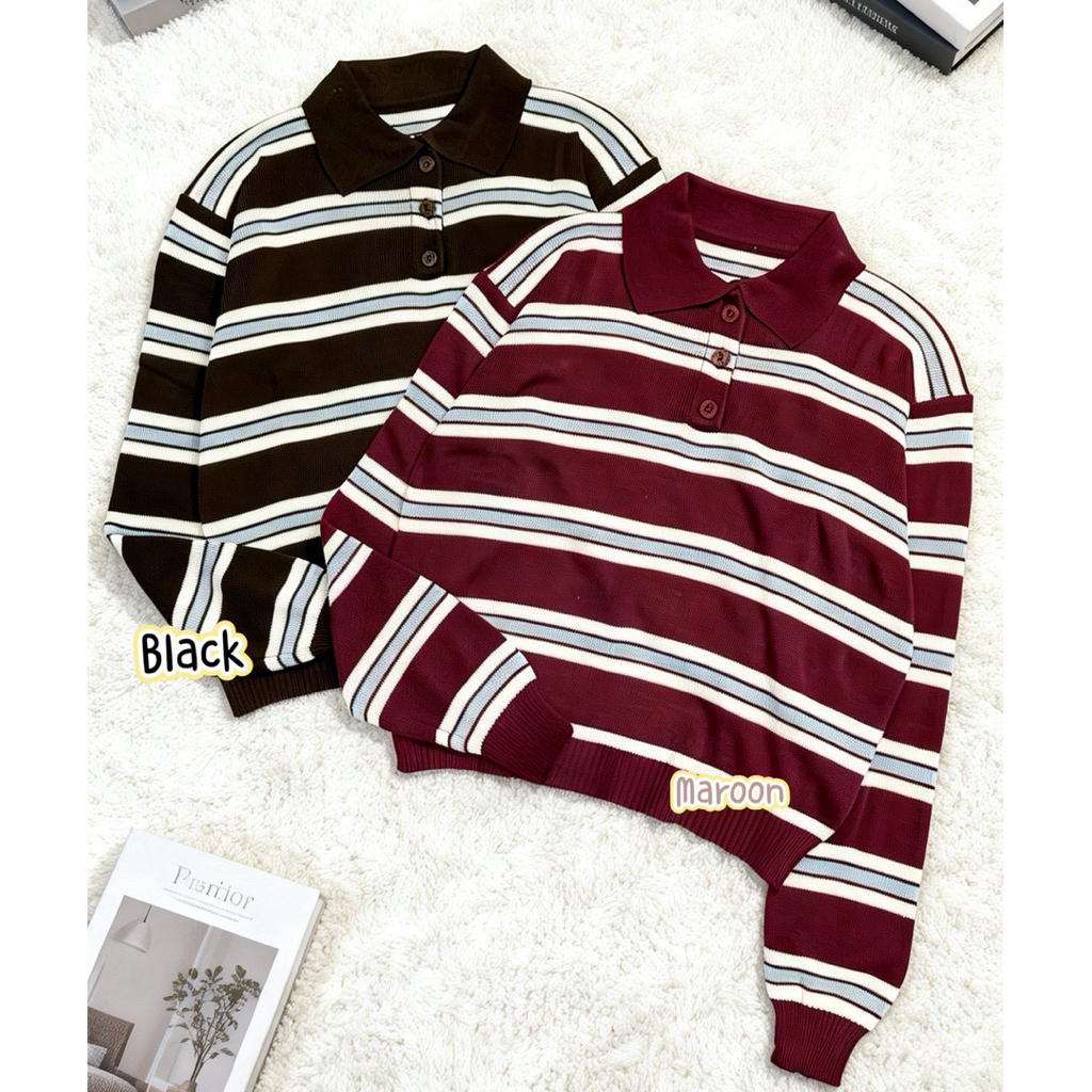 Keyko Sweater Stripe Wanita - Sweater Polo Wanita