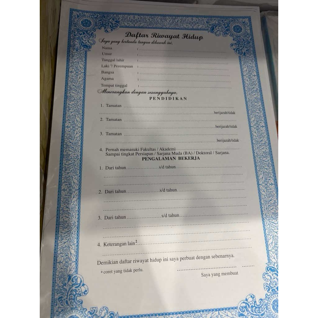 Daftar Riwayat Hidup/ Cv Lamaran kerja