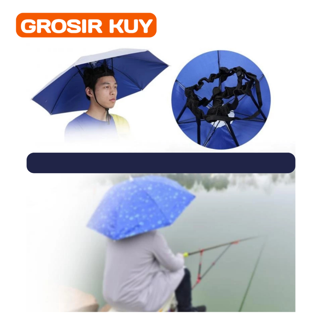 Payung Kepala Topi Besar Dewasa Otomatis Pengikat untuk Golf Mancing Payung Lipat 55cm 69cm