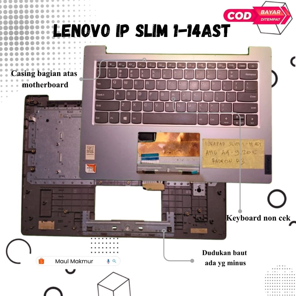 MINUSAN Casing Laptop Lenovo Ideapad Slim 1 14AST | Casing C Bagian Atas Motherboard Laptop