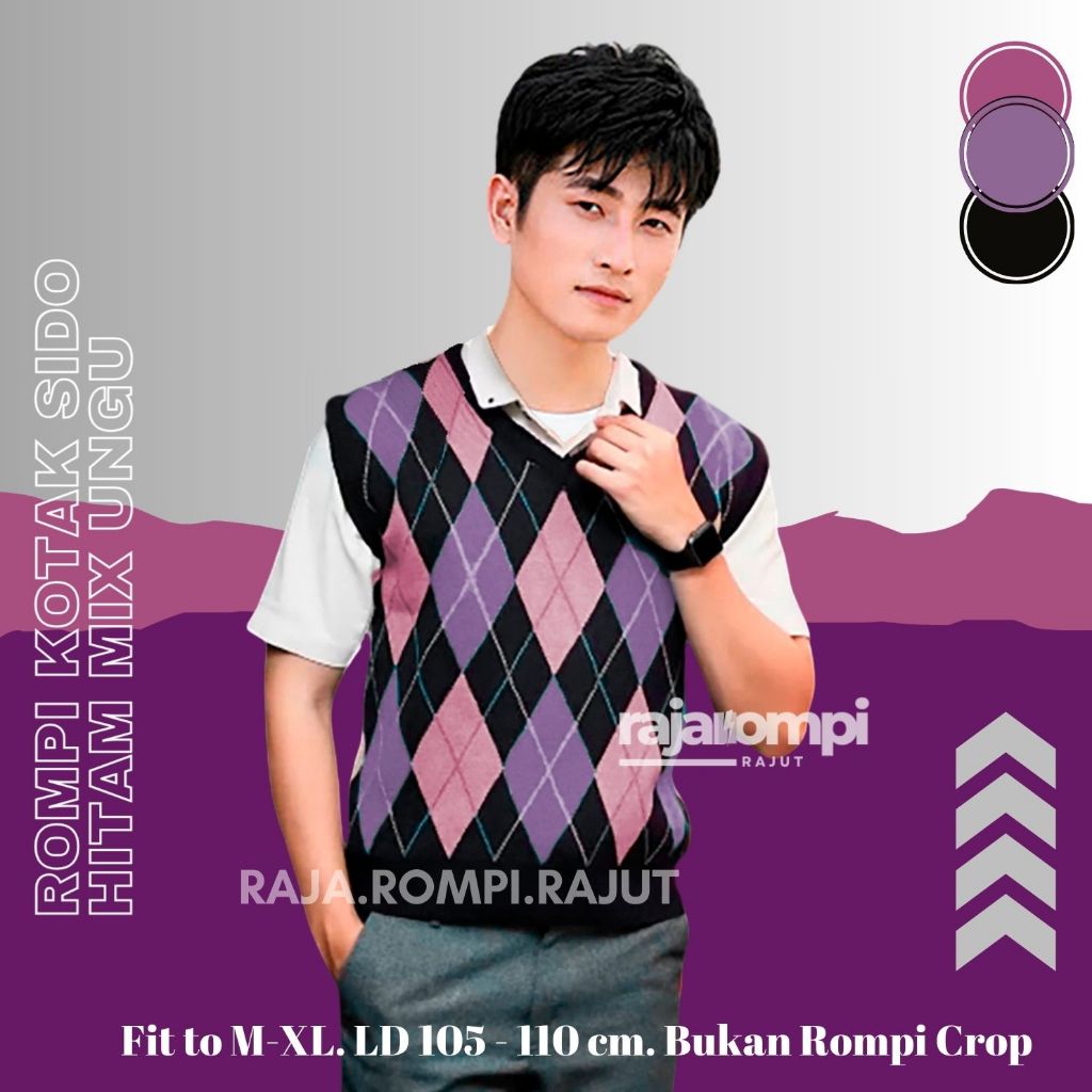 Vest Rajut Sido BTS Gaya Korea Style Vneck / Rompi Rajut Pria Kotak Korean Style RajaRompiRajut