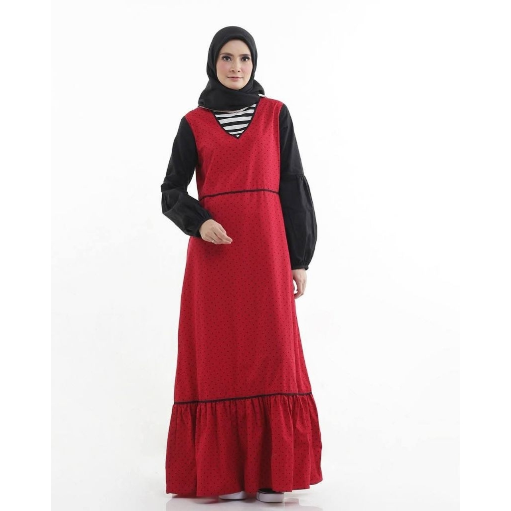 Monel - Dress / Gamis / Dress Wanita - RED POLKA