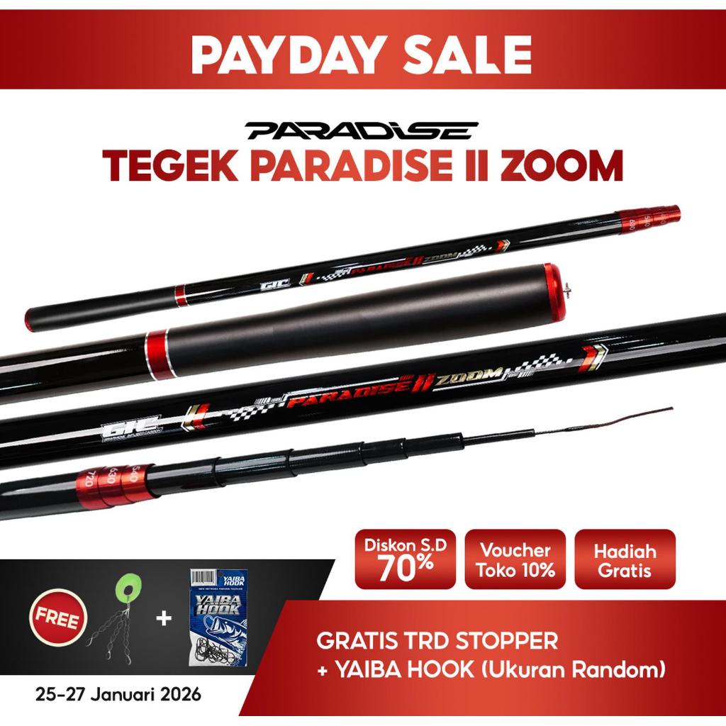 TEGEK PARADISE II ZOOM NEW Full Carbon Series Kuat Ringan Super Sensitif 360-720 CM Mancing Rawa Sun
