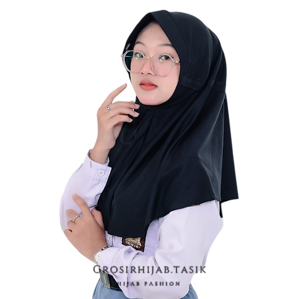 ⁠HIJAB Modelan RABBANI WARNA HITAM Kerudung Sekolah UKURAN SD SMP SMA Modelan RABBANI Innova Pita Se