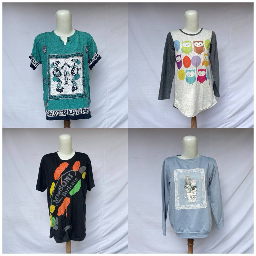 (Katalog 31) Kaos Wanita Motif Lucu Lengan Panjang Kaos Wanita Motif Salur Lengan Panjang