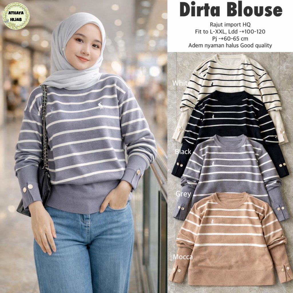 DIRTA CERVI VEVIL CERRA KEYLI BLOUSE ORIGINAL BY ATHAYA HIJAB BAHAN RAJUT IMPORT HQ KNIT PREMIUM IMP