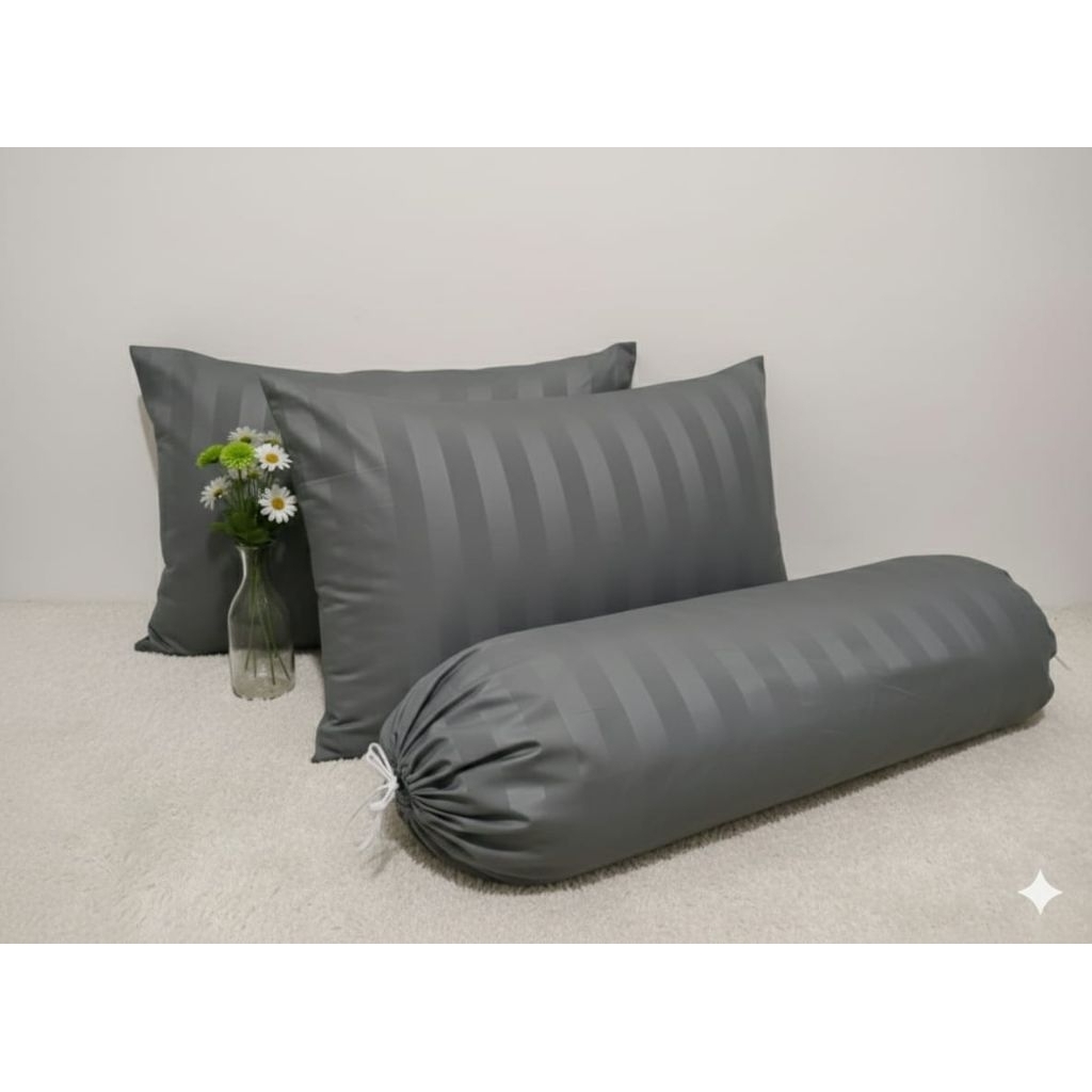 satu set isi 3pcs 2 sarung bantal 1 Sarung guling motiv embos polos ukuran dewasa 60×45 pake Resleti