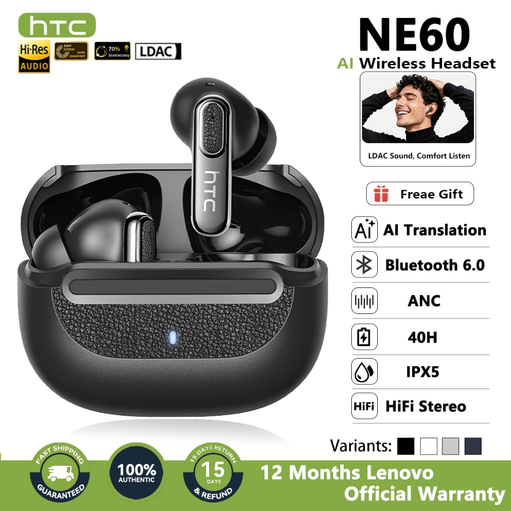 Promo Htc Ne60 In-Ear Wireless Bluetooth 6.0 Headset Tws Earphone Ai Translator Low Latency Long
