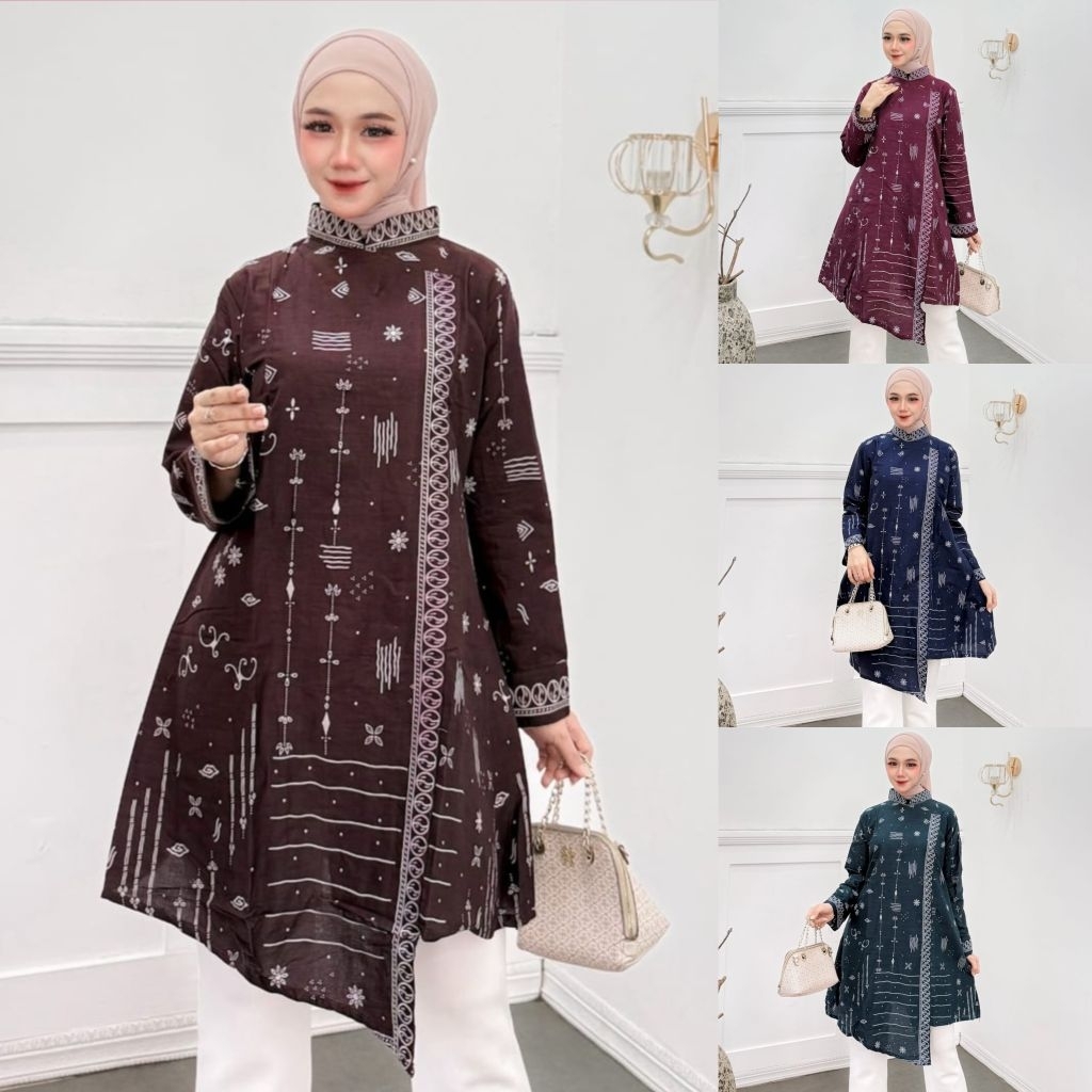 Tunik Batik Wanita Muslim Premium | Baju Batik Wanita Lengan Panjang | Baju Batik Wanita Elegan Untu