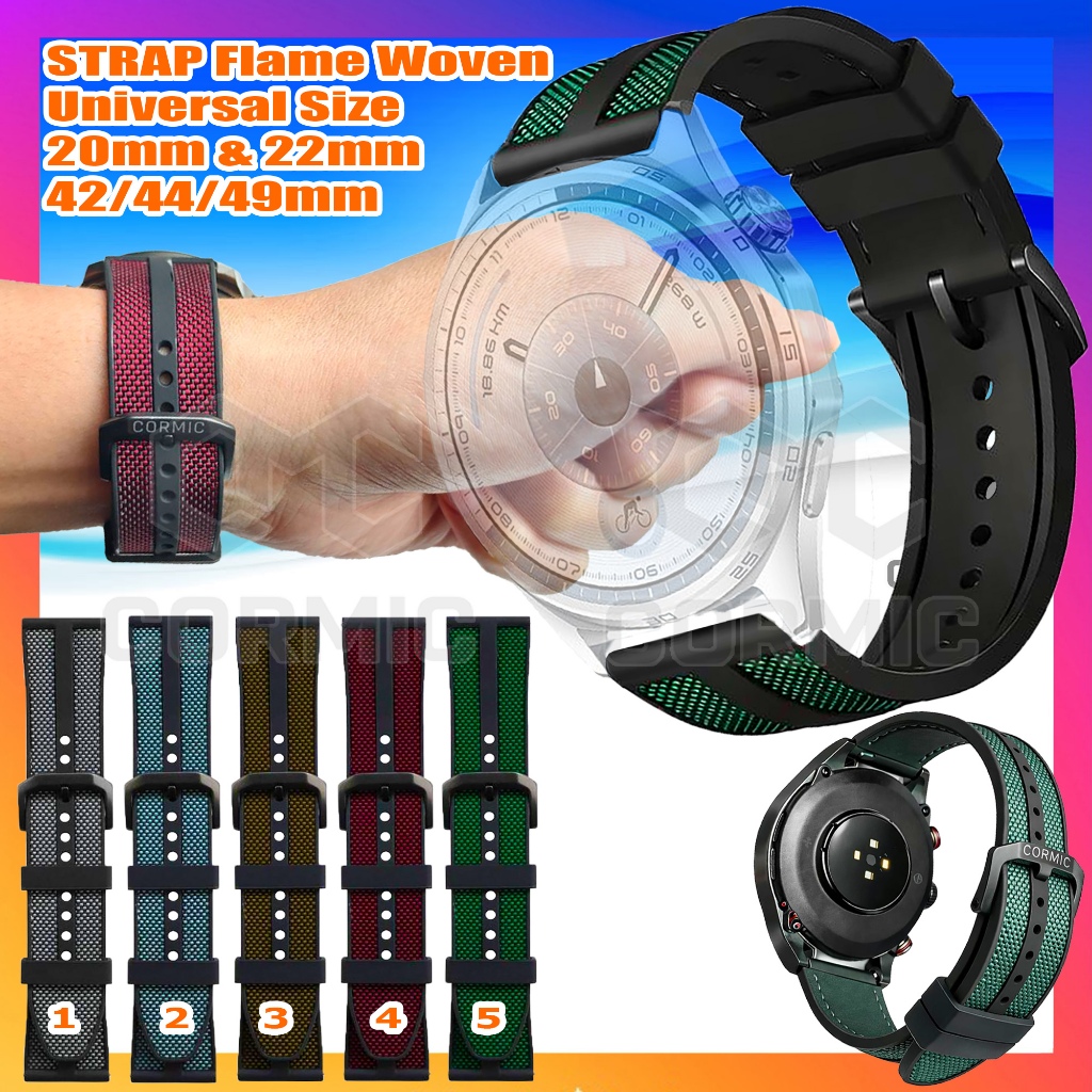 Strap Smartwatch FLAME WOVEN CORMIC Tali Jam Tangan Canvas Rubber 22mm 20mm 18mm 24mm 26mm Universal