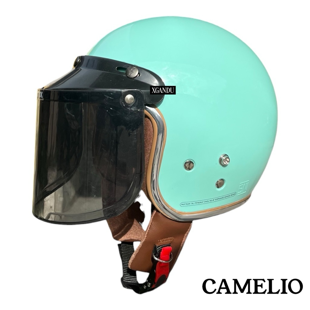 Helm Bogo Camelio Hijau Tosca Hijab Friendly Standar SNI Bisa Kaca & Pet Pria Wanita Remaja Dewasa