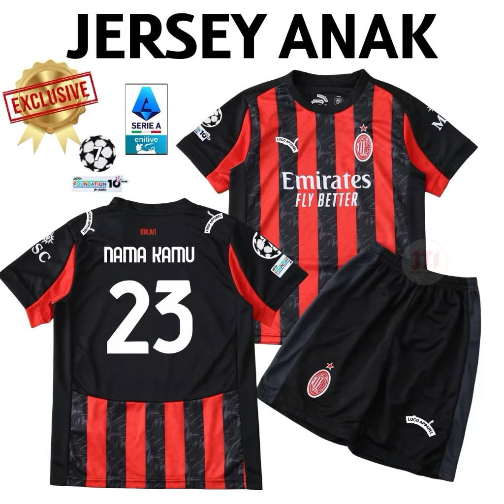 KIDS Jersey Ac Milan Home 2025 2026 - Jersey Anak Ac Milan Grade Original