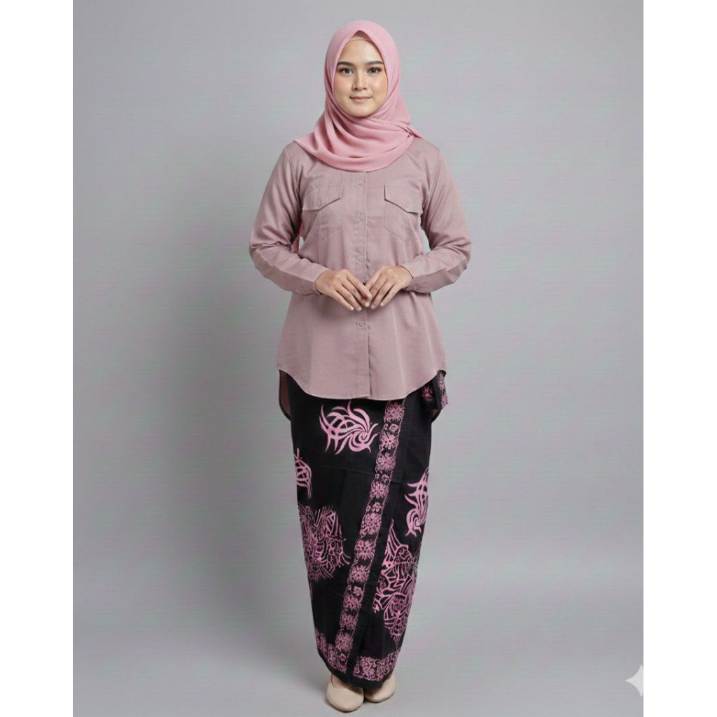 SATU PAKET SETELAN KEMAJA MUSLIM WANITA LENGAN PANJANG - SETELAN  KEMEJA TUNIK SANTRI PUTRI - ATASAN