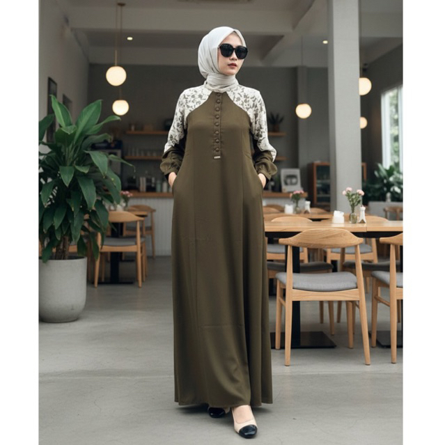 DIDEN GO Gamis Brokat Series Memona Dress Olive