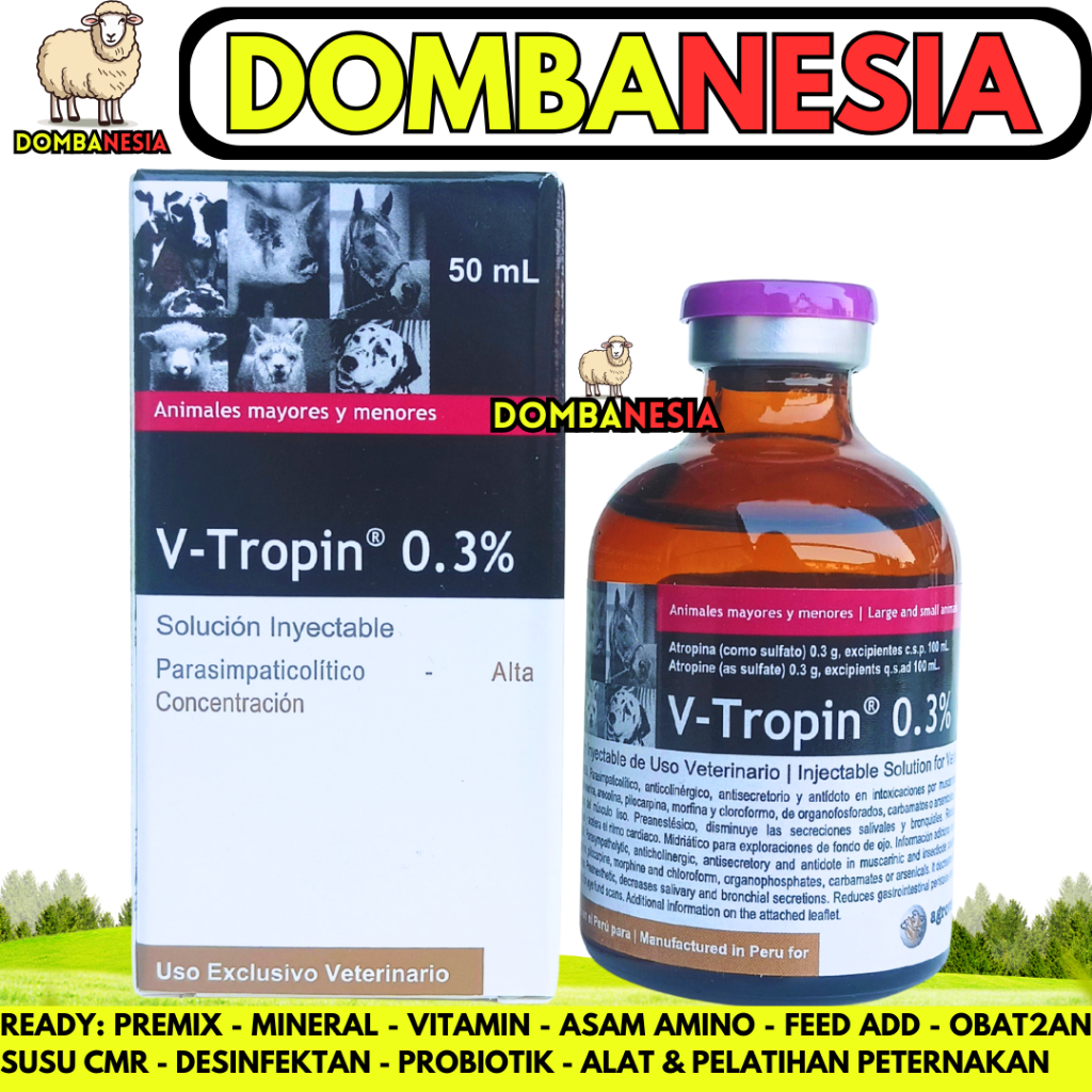 V TROPIN 50ML AGROVET - Obat Hewan Atropin Antidota Ternak Sapi Kuda Kambing Anjing Kucing Vtropin