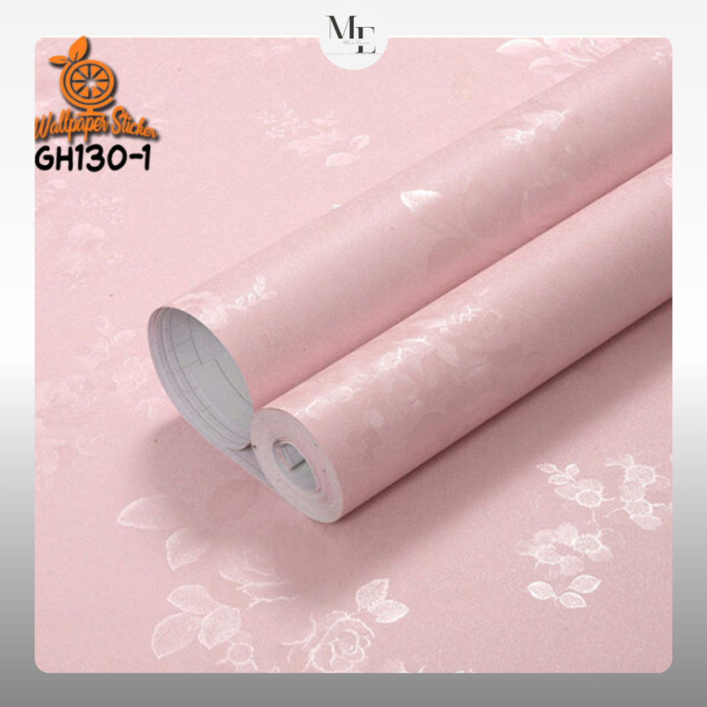 Wallpaper Sticker Kamar Dinding Ukuran GH 1301 45 CM X 10  M Motif Polos Warna Pink Pastel Soft Teks