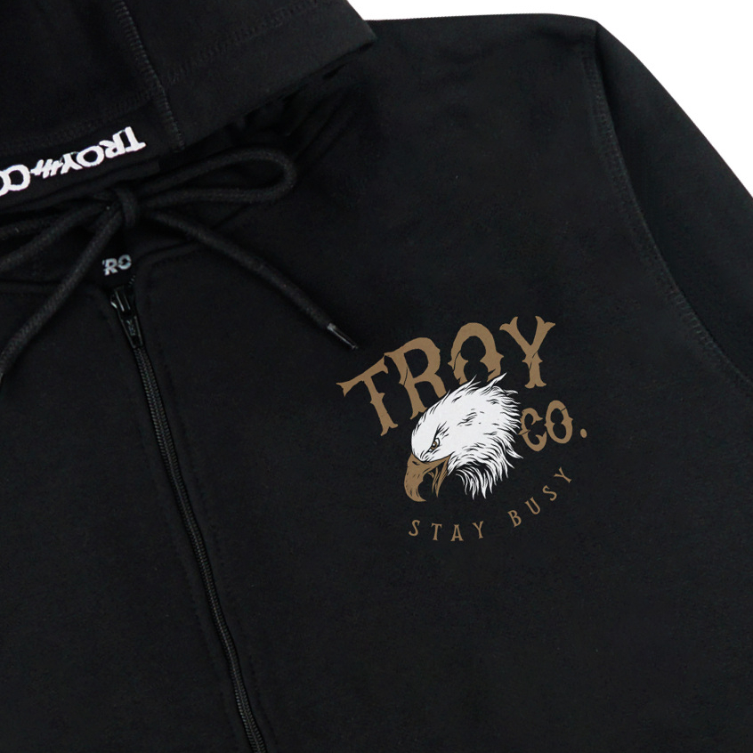 Troy Company Zipper Hoodie Black Falcon - Hoodie Zipper Hoodie Hitam ZHD 2615