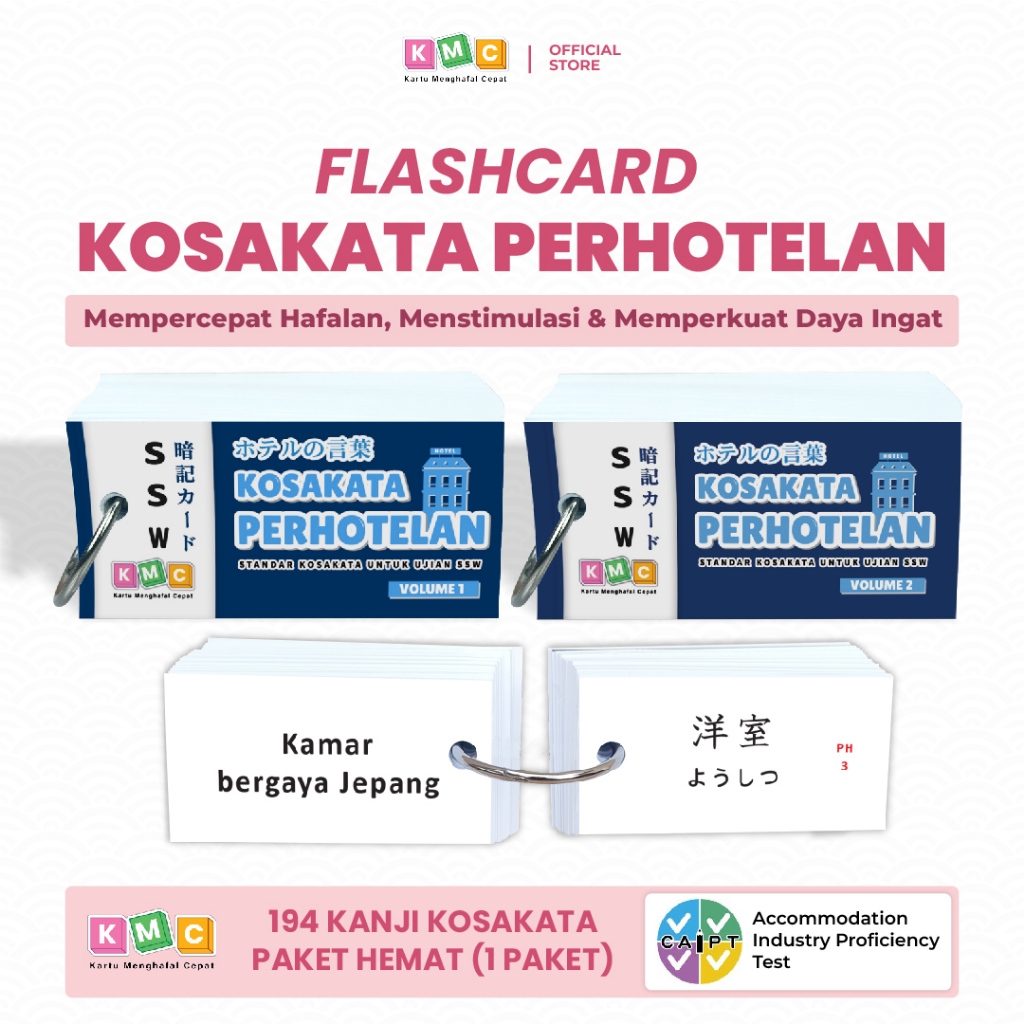 (194 KOSAKATA) FLASH CARD KANJI & KOSAKATA SSW PERHOTELAN BAHASA JEPANG - KARTU MENGHAFAL CEPAT