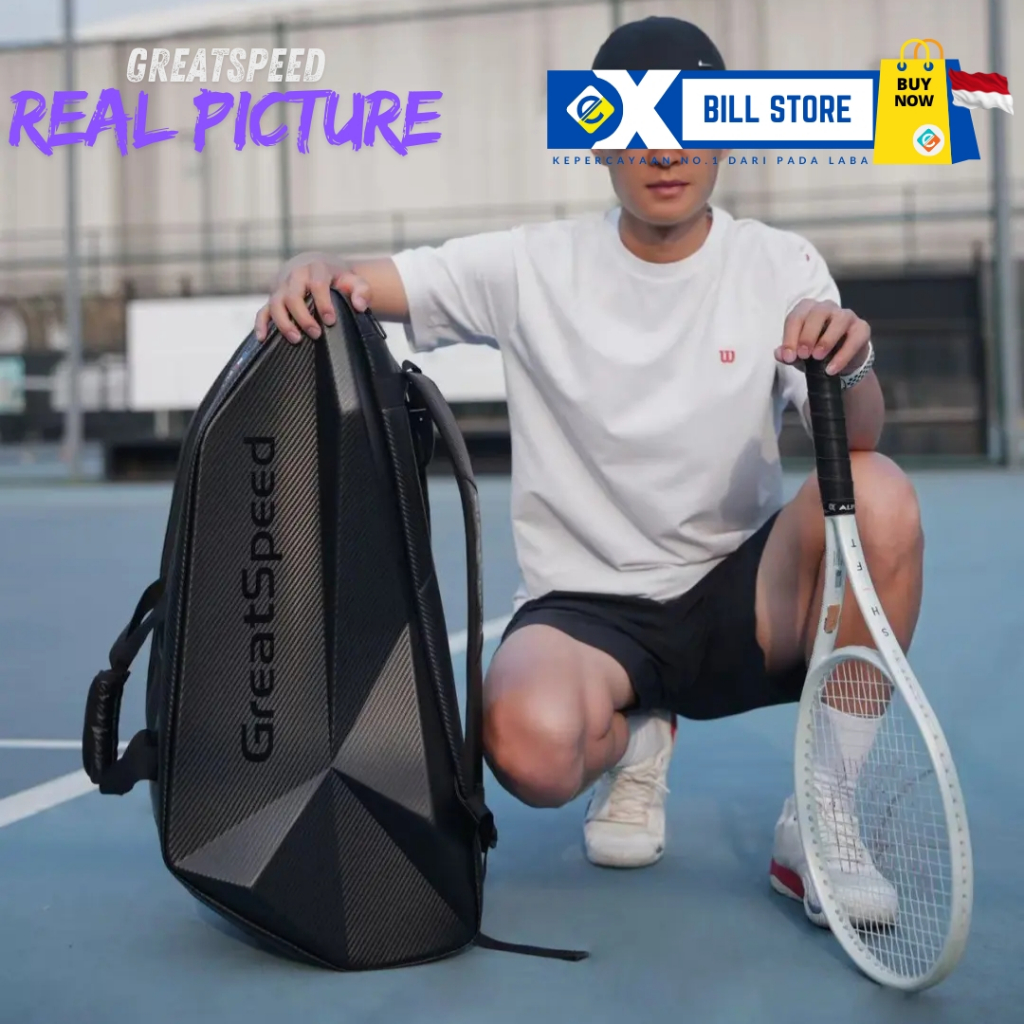 ( Exbill ) Tas Tenis / Badminton Hard-Shell Greatspeed Grand Slam 6 Tas Bahu, Tas Bahu Ganda, Kompar