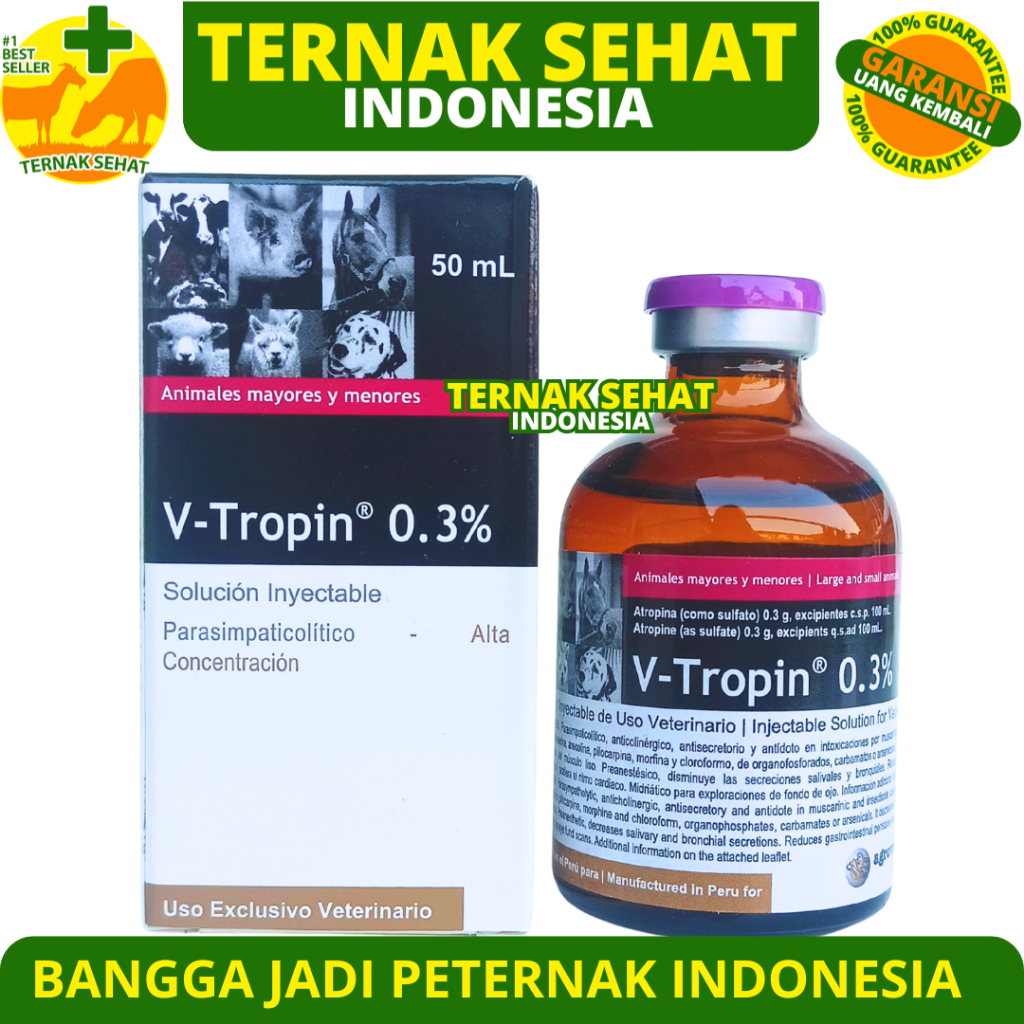 V TROPIN 50ML AGROVET - Obat Hewan Atropin Antidota Ternak Sapi Kuda Kambing Anjing Kucing Vtropin
