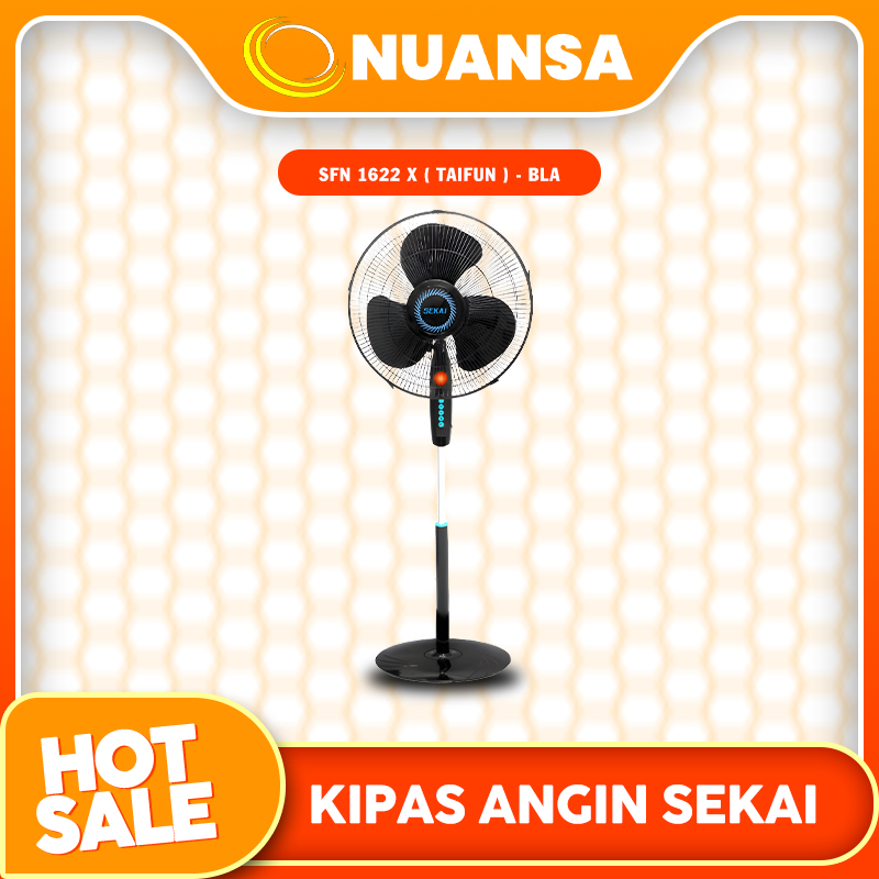 SEKAI Stand Fan 16 inch SFN 1622 X (Taifun Series) BLA adalah kipas angin berdiri dengan dudukan sil