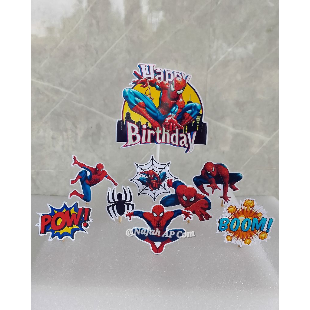 Topper Spiderman / Topper cake karakter Spiderman / Topper Happy Birthday / Topper kue Ulang Tahun