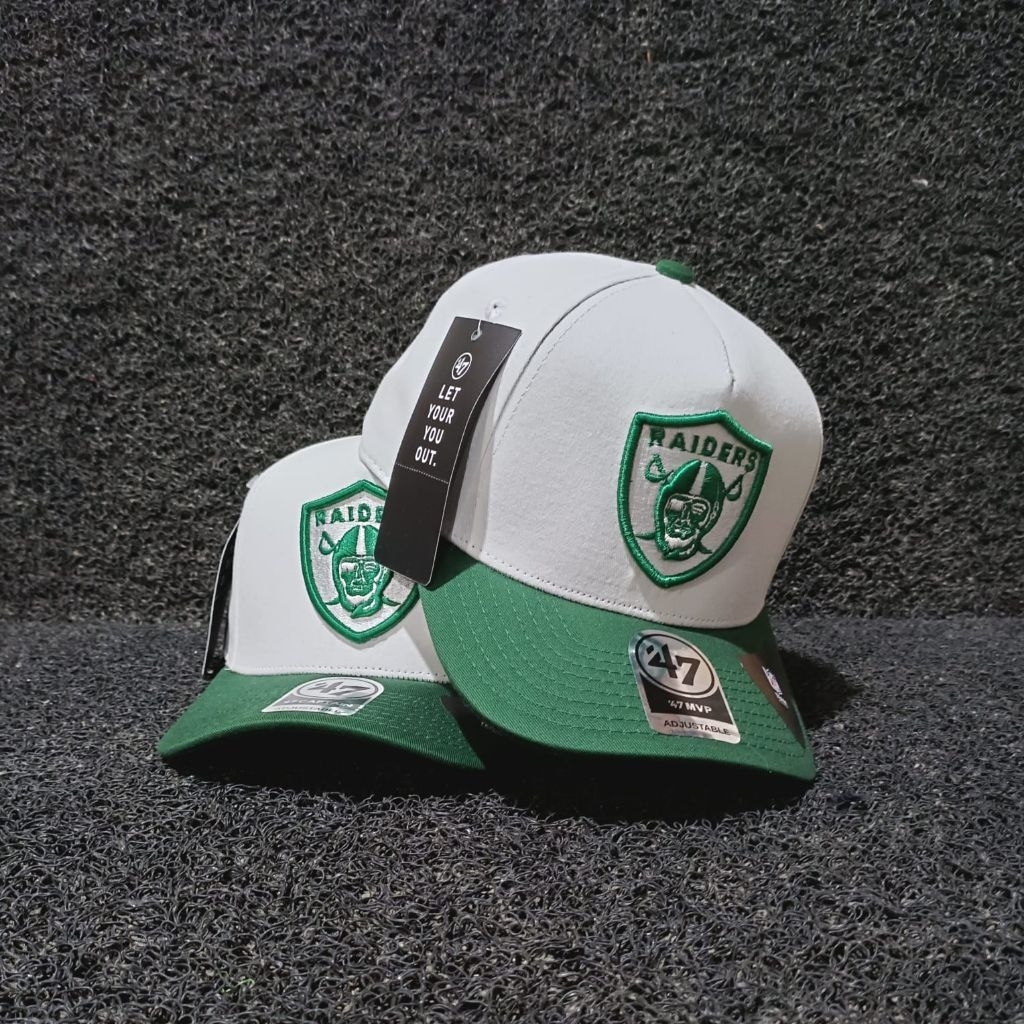 Topi Raiders Combinasi Putih Hijau Pashion Premium Unisex Best Quality