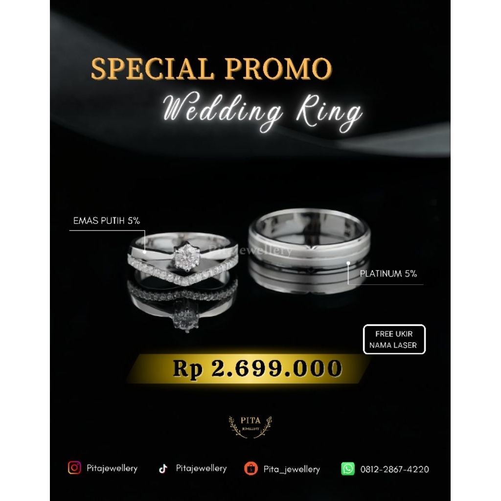 PROMO CINCIN KAWIN EMAS PUTIH 5% DAN PLATINUM 5% DAN LASER NAMA, CINCIN NIKAH, TUNANGAN, LAMARAN, WE
