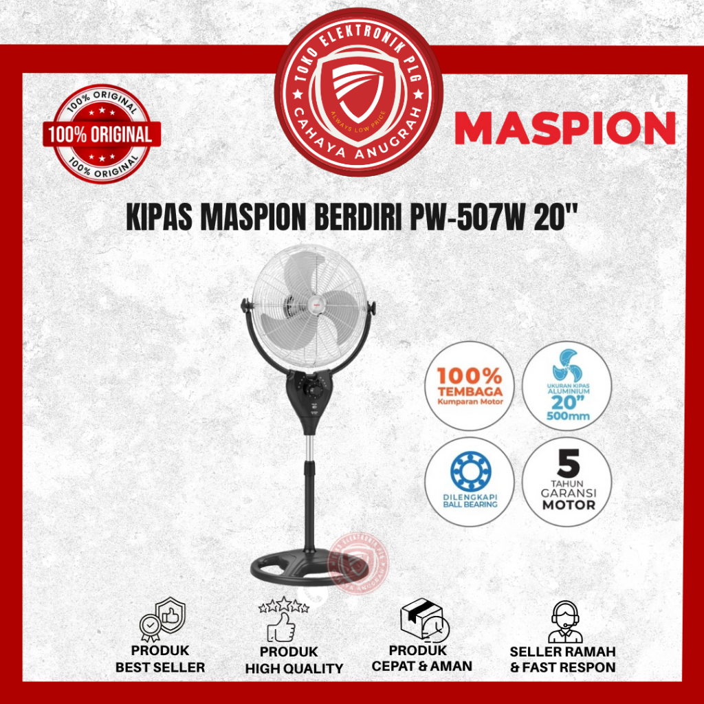 MASPION KIPAS ANGIN BESI PW 507 KIPAS STANDFAN/PW507/PW-507/PW507STAND FAN/100%ORIGINAL/GARANSIRESM