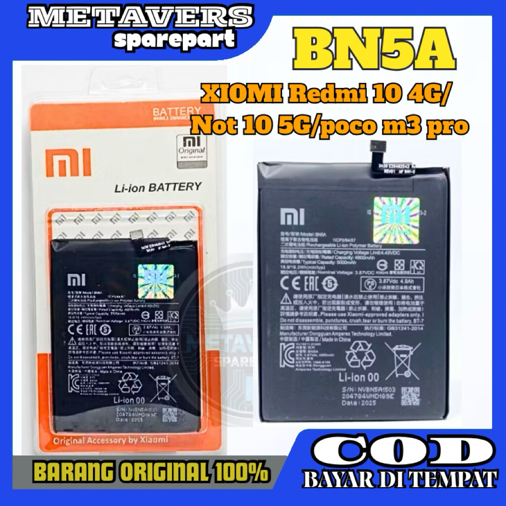 Xiaomi Baterai Batre Battery BN5A Batre Xiaomi Redmi 10 5000 mAh Batre BN5A Xiaomi Redmi 10