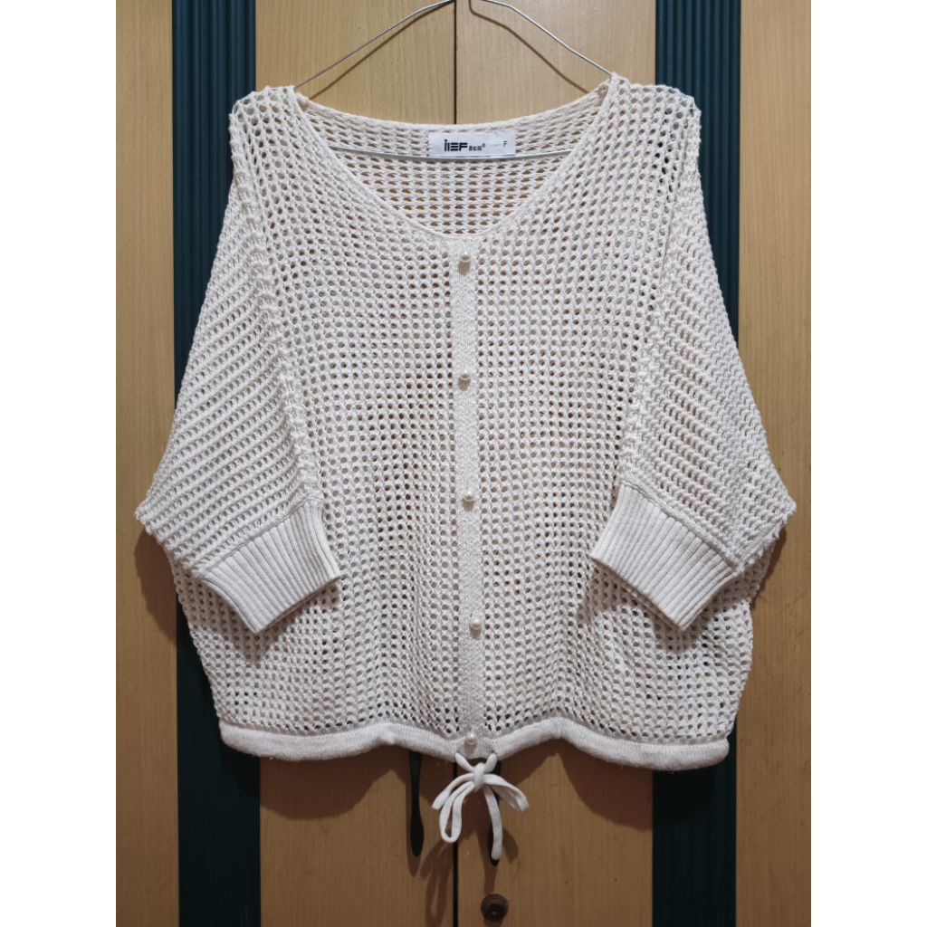 PRELOVED OUTER BLOUSE RAJUT PREMIUM BATWING JARING-JARING PITA MUTIARA BLING-BLING GLITER MURAH