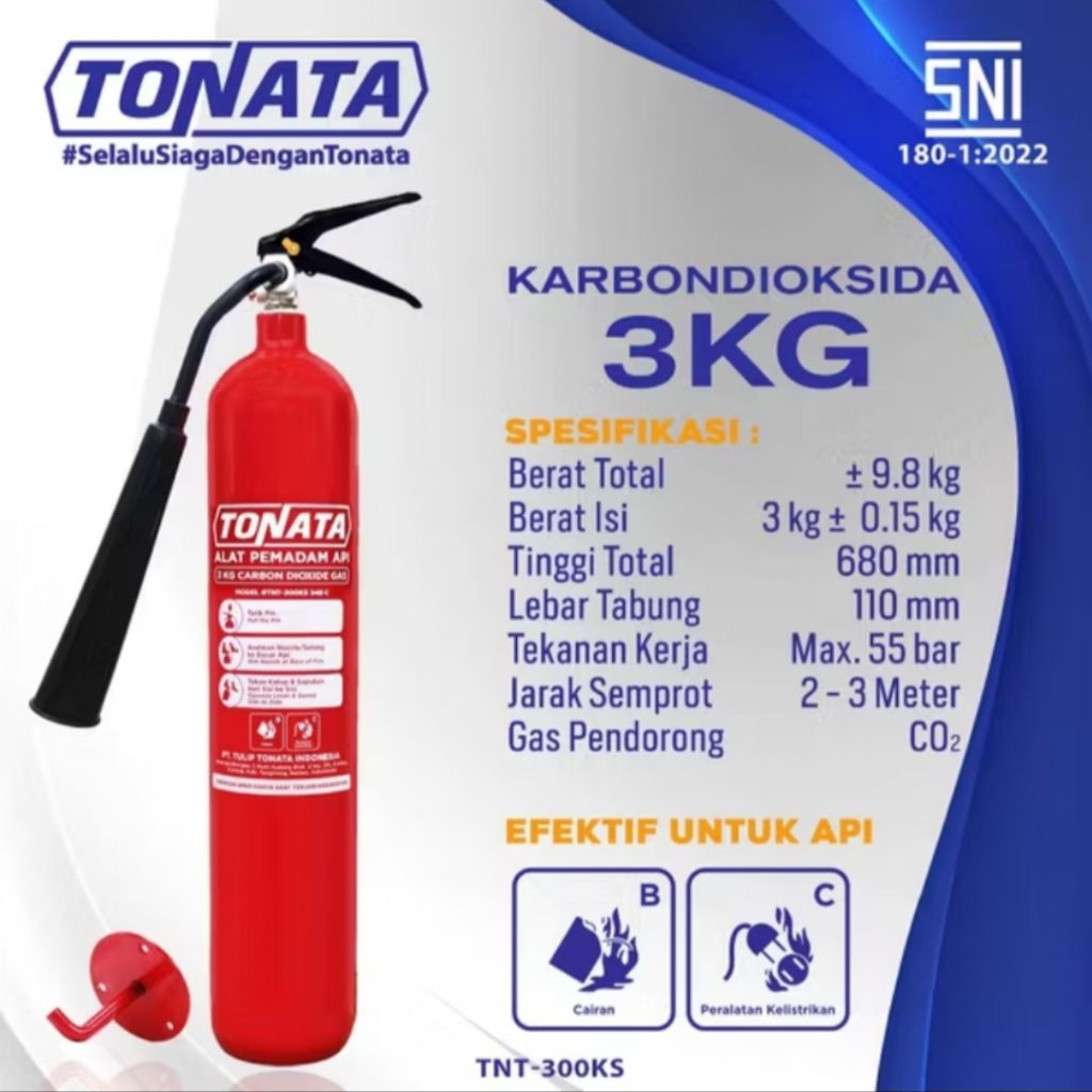Apar co2 tonata 3kg SNI - alat pemadam api ringan