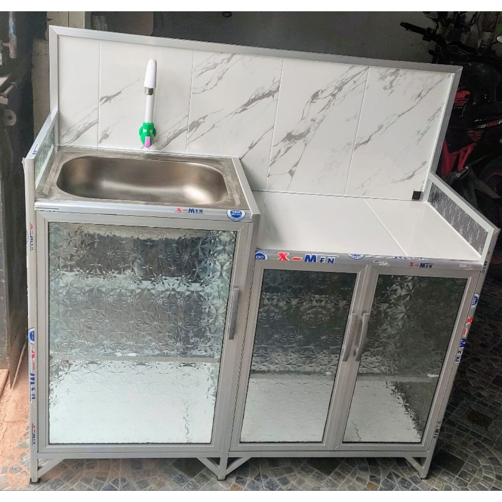 Rak Piring kaca Wastafel+Meja Kompor 1.3 meter