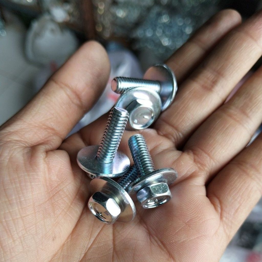 (PAKET ISI 10 PCS) Baut 10 + Ring Nempel 6x20 / Baut 10 Panjang 20mm Plus Ring Plat