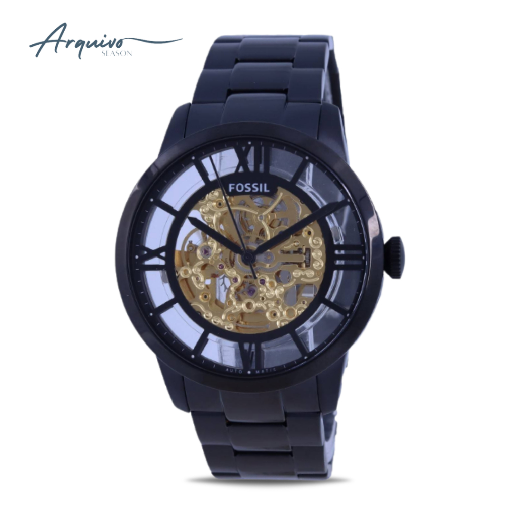 Jam Tangan Pria Fossil Townsman Automatic Black Stainless Steel Mewah Sporty Original ME3197