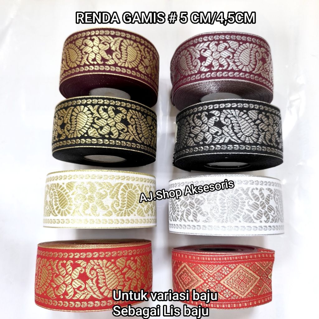 PITA RENDA  GAMIS , MOTIF BATIK ,RENDA PINGGANG LEBAR 4 CM , 5 CM ISI  PER ROLL