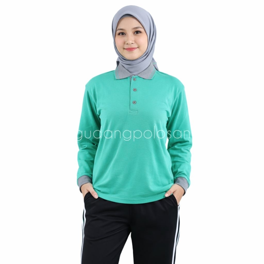 GP Lakos Katun/Kaos Polo/Polo Shirt/Kaos Kerah/Lengan Panjang/Hijau Mint