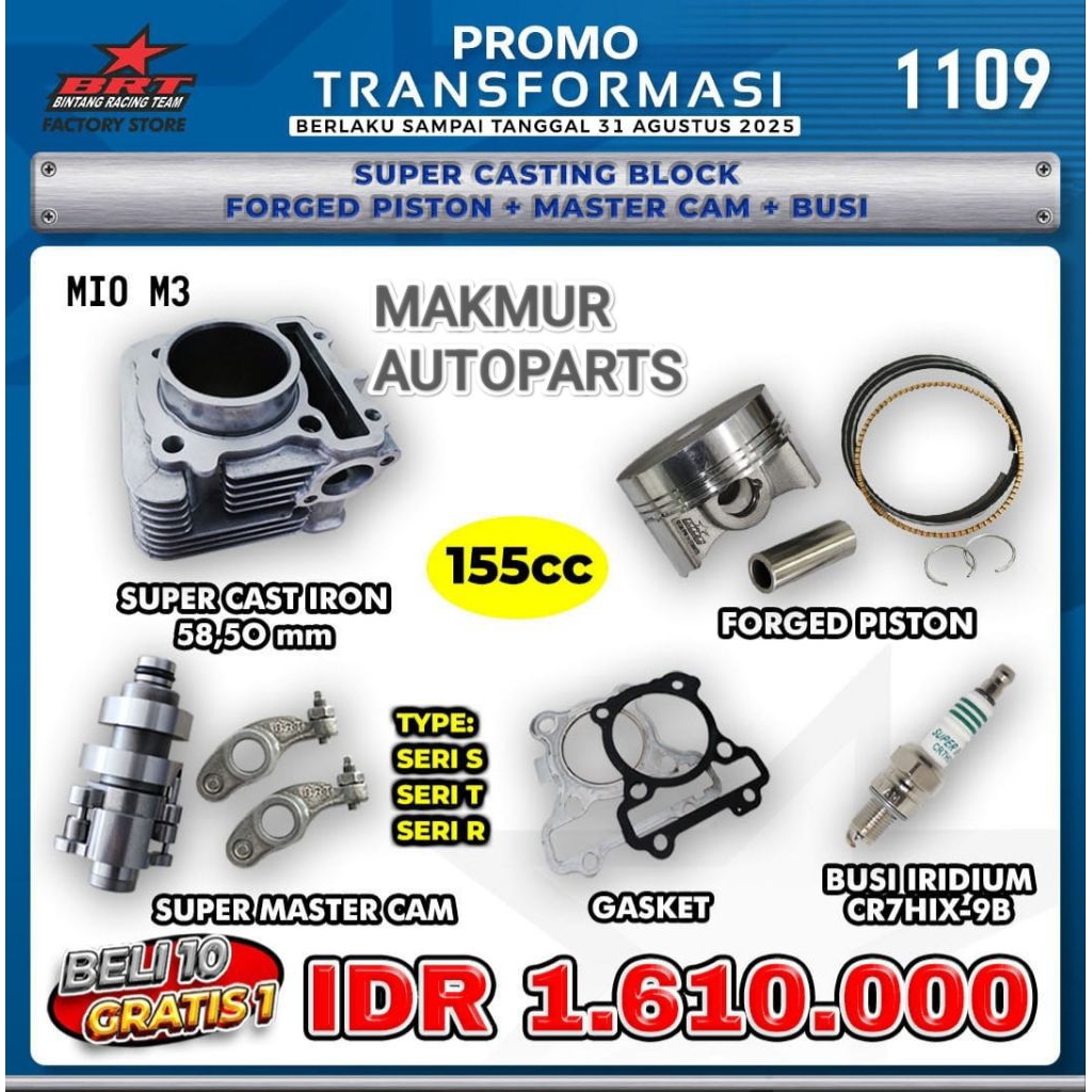 Paket Bore Up BRT MIO M3 Super Casting Block+Forged Piston BRT(Bintang Racing Team)