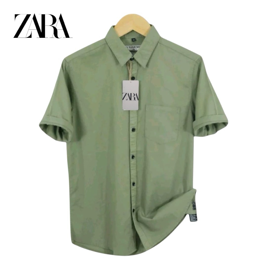Kemeja Pendek Pria|Kemeja Zara Pendek Slim Fit Katun Twill