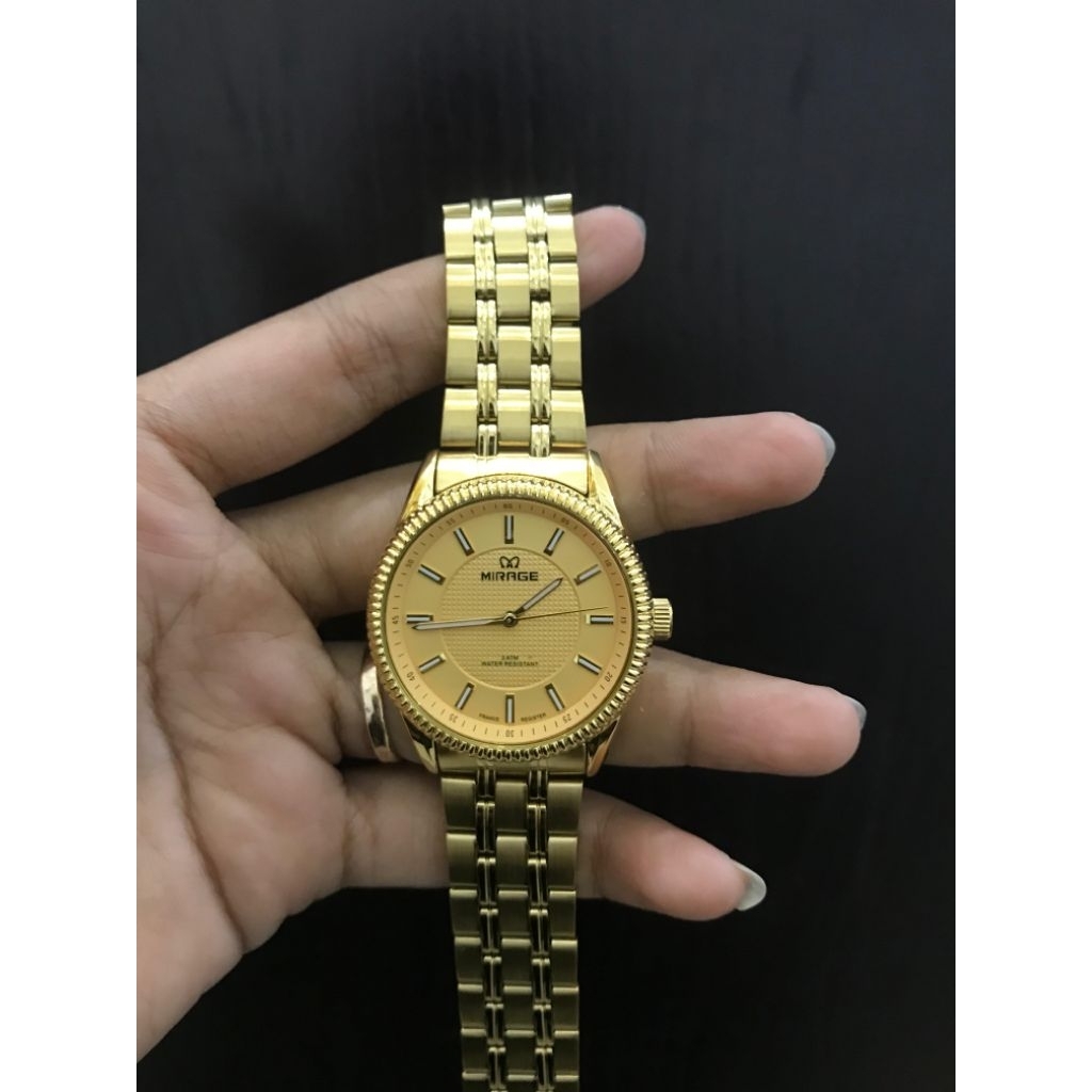 JAM TANGAN MIRAGE COWOK RANTAI GOLD STAINLESS