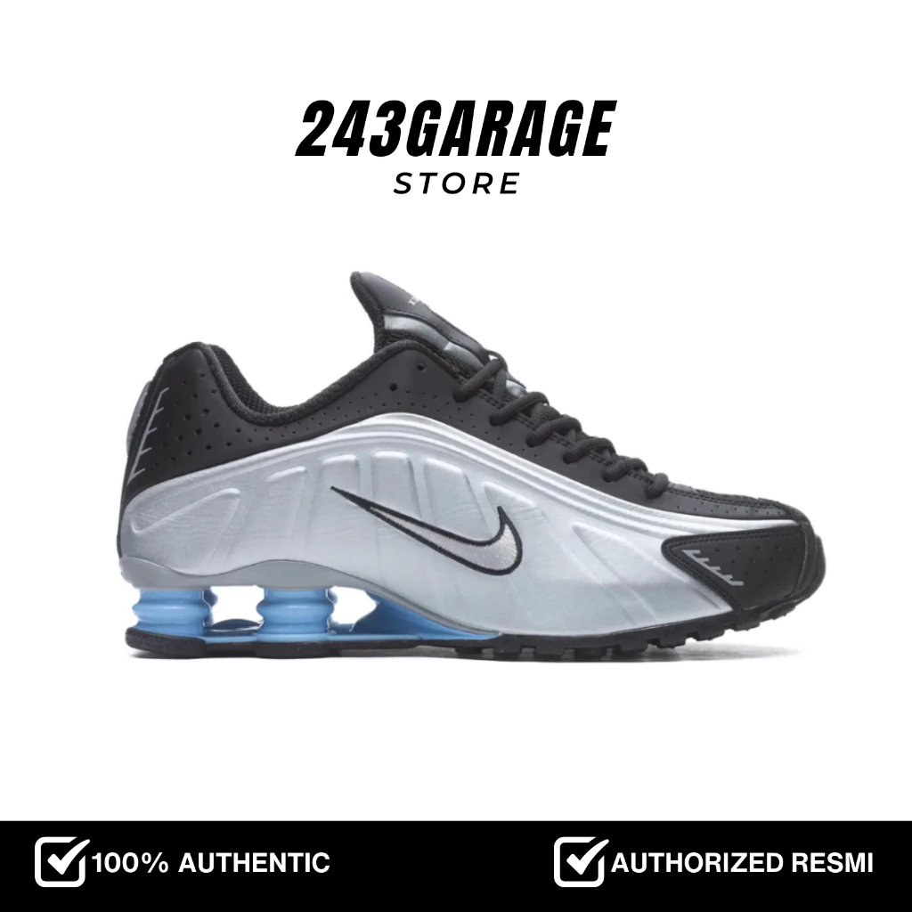 Nike Shox R4 Silver Metallic Psychic Blue Sneakers Resmi