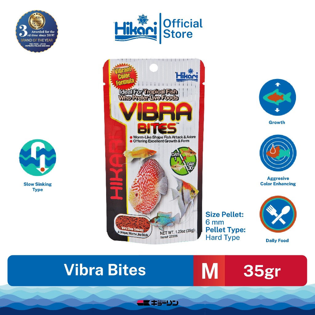 Hikari Vibra Bites 35g - Makanan Ikan Hias pengganti makanan hidup cacing darah