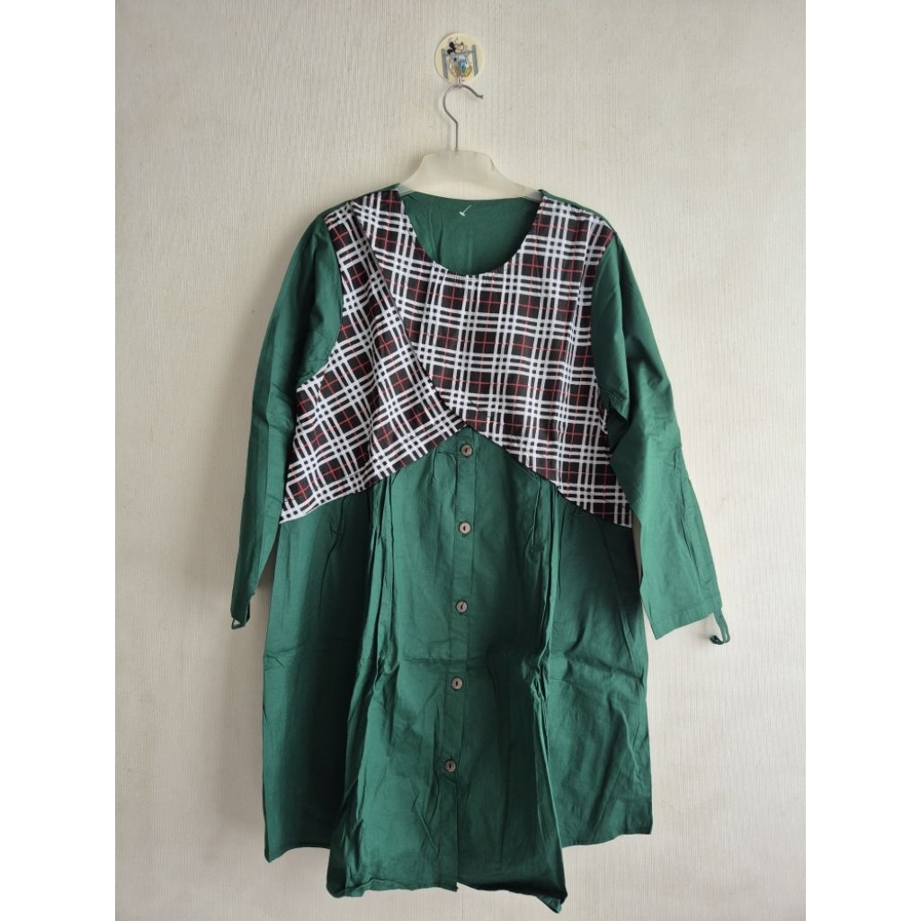 Tunik Katun Motif Kotak Kombinasi - Warna Hijau