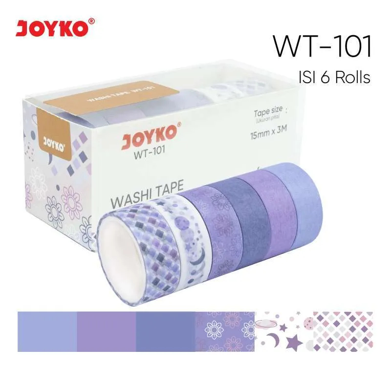 JOYKO Washi Tape 1 Set 6 Roll Washi Tape Joyko Pita Perekat Kertas Motif Beragam