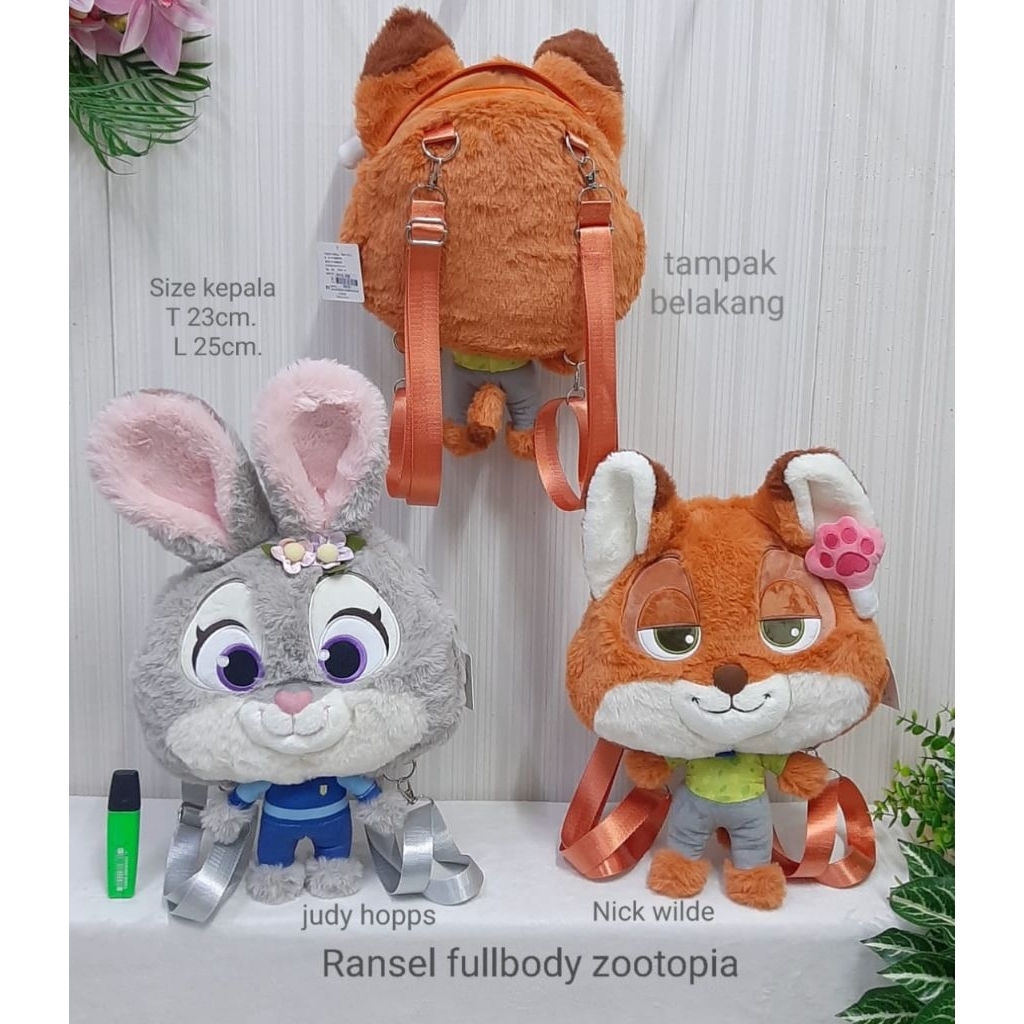 Tas Ransel Boneka Fullbody Zootopia/Bagpack Anak Lucu/Tas Punggung Zootopia/