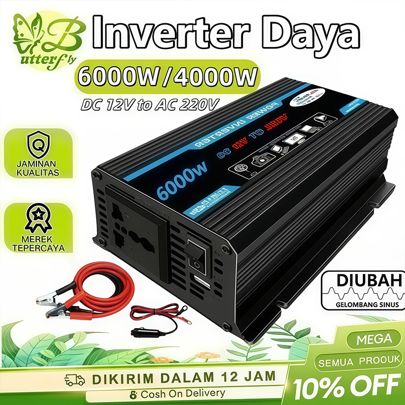 4000W  6000W Mobil Inverter 12V DC Ke 220V AC Power Converter LED Display Dual USB Pure Sine Wave Ba