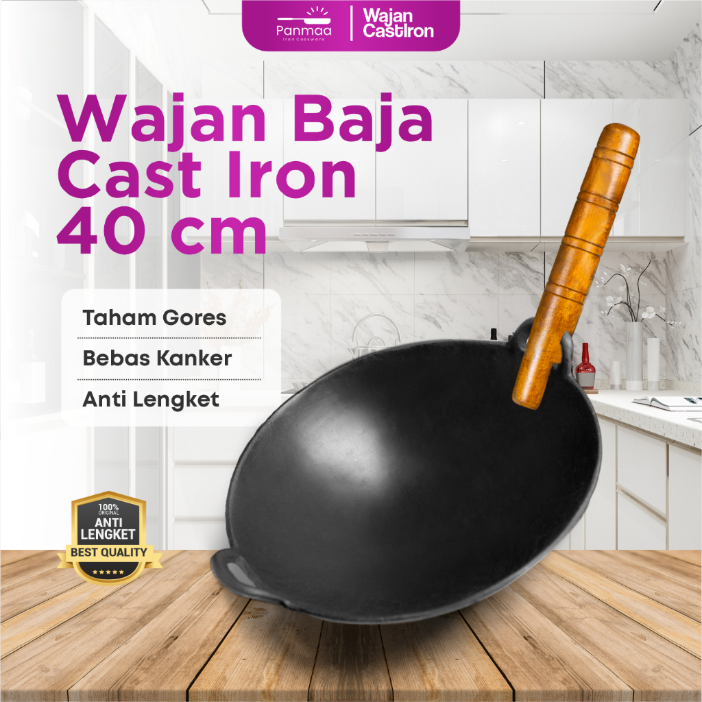 Wajan baja cor 16” (40cm) tebal/wajan nasi goreng bakmi/kuali besi cor/cast iron/wajan penggorengan